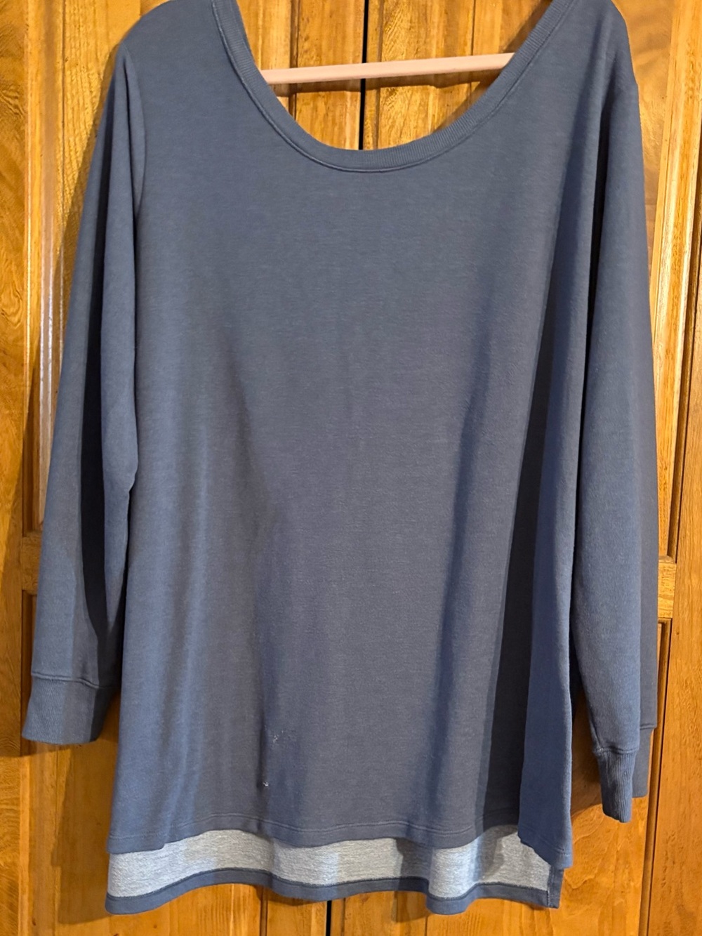 Terra&Sky Slate Blue Long Sleeve Scoop Neck CrissCross Top 2X